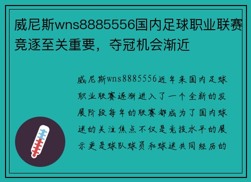 威尼斯wns8885556国内足球职业联赛竞逐至关重要，夺冠机会渐近