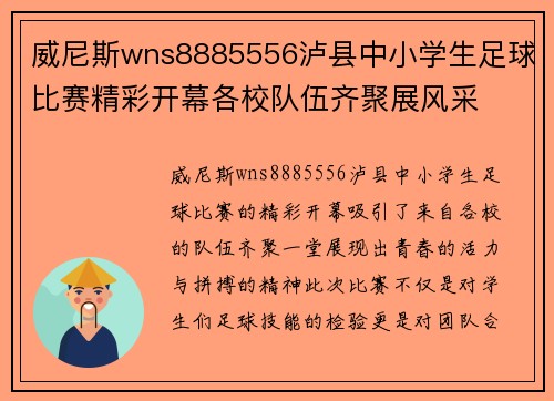 威尼斯wns8885556泸县中小学生足球比赛精彩开幕各校队伍齐聚展风采