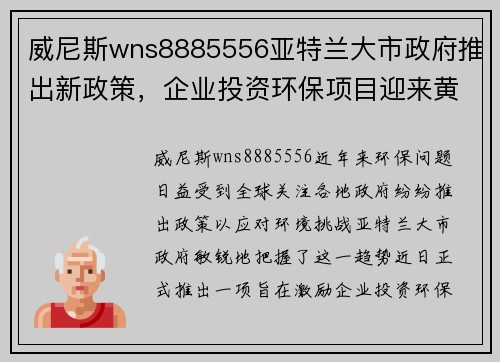 威尼斯wns8885556亚特兰大市政府推出新政策，企业投资环保项目迎来黄金机遇